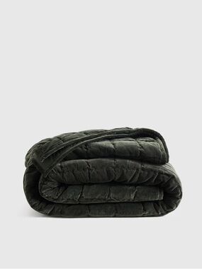 QUINCE Cotton Velvet Quilt King/Cal King Forest Green 1278